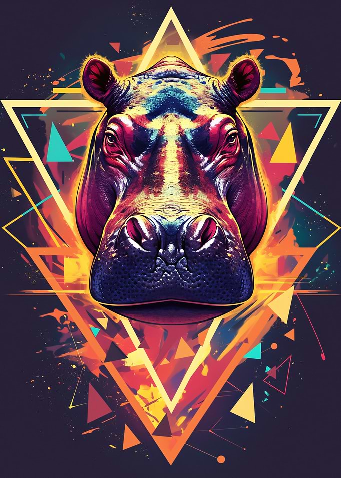 Vibrant Hippopotamus Geometric Art