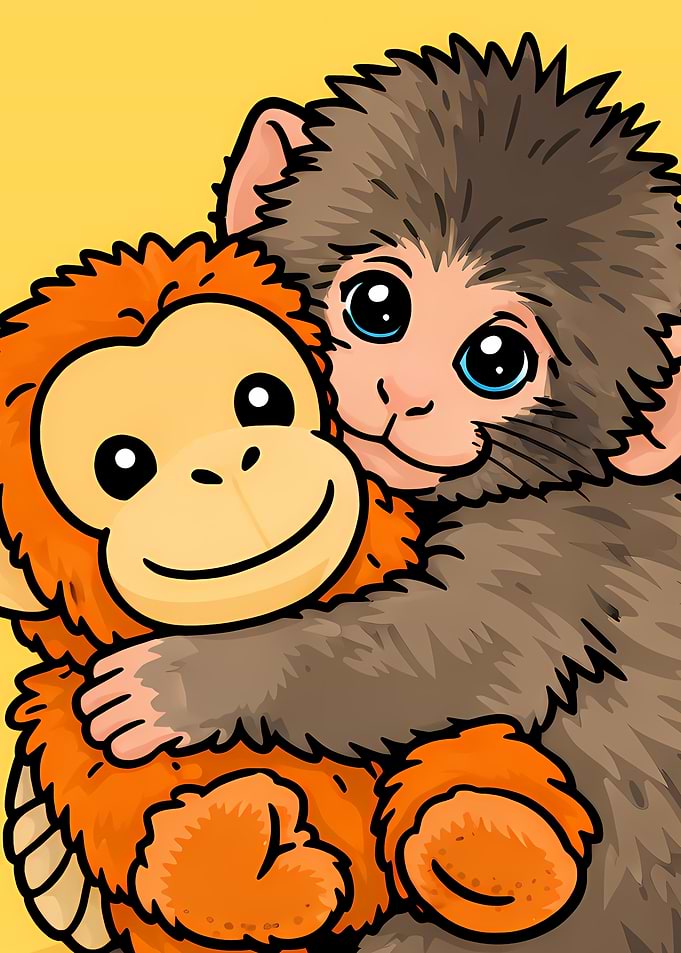 Punch Monkey — Hugging the Plush simple cartoon