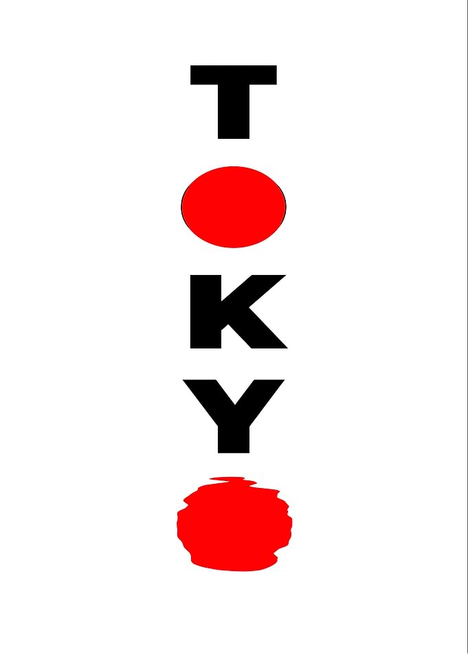 Tokyo text art with Japanese flag elements