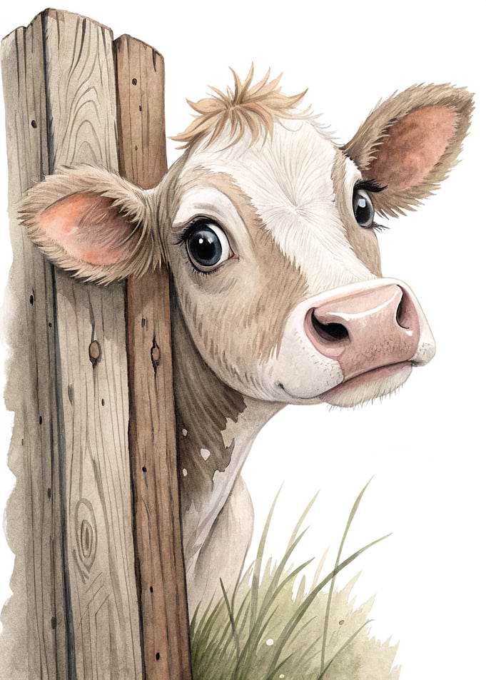 Cute Cow Peeking Behind Fence