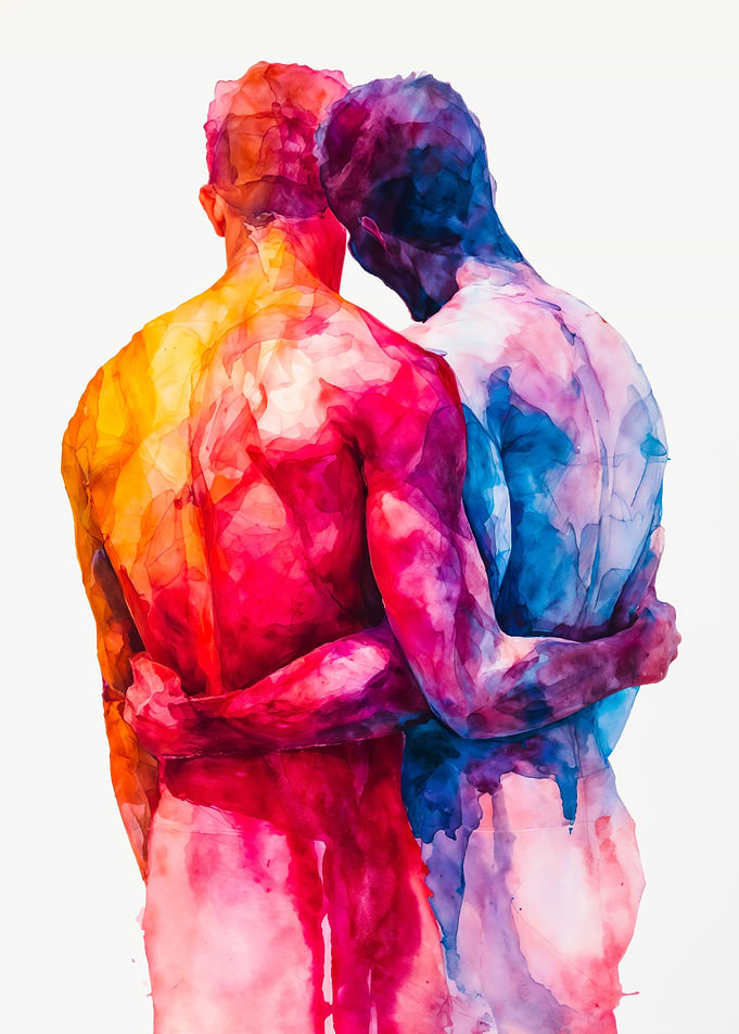 Abstract Gay Couple Watercolor Painting