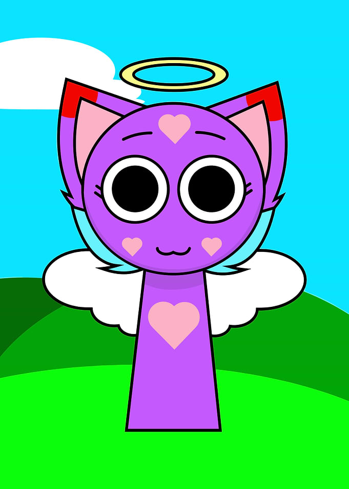 Cute Purple Angel Cat Character