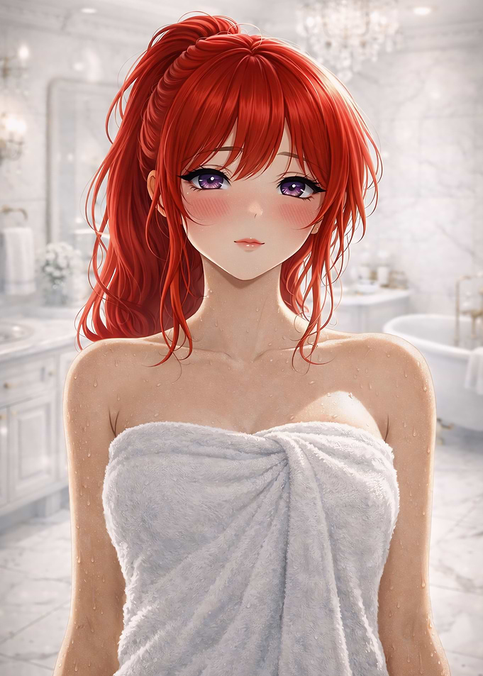 Anime Girl in Bathroom Towel