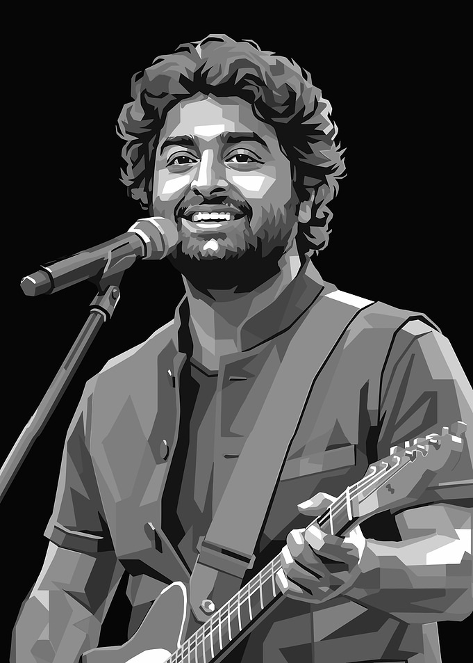Arijit Singh Black White Playing Guitar