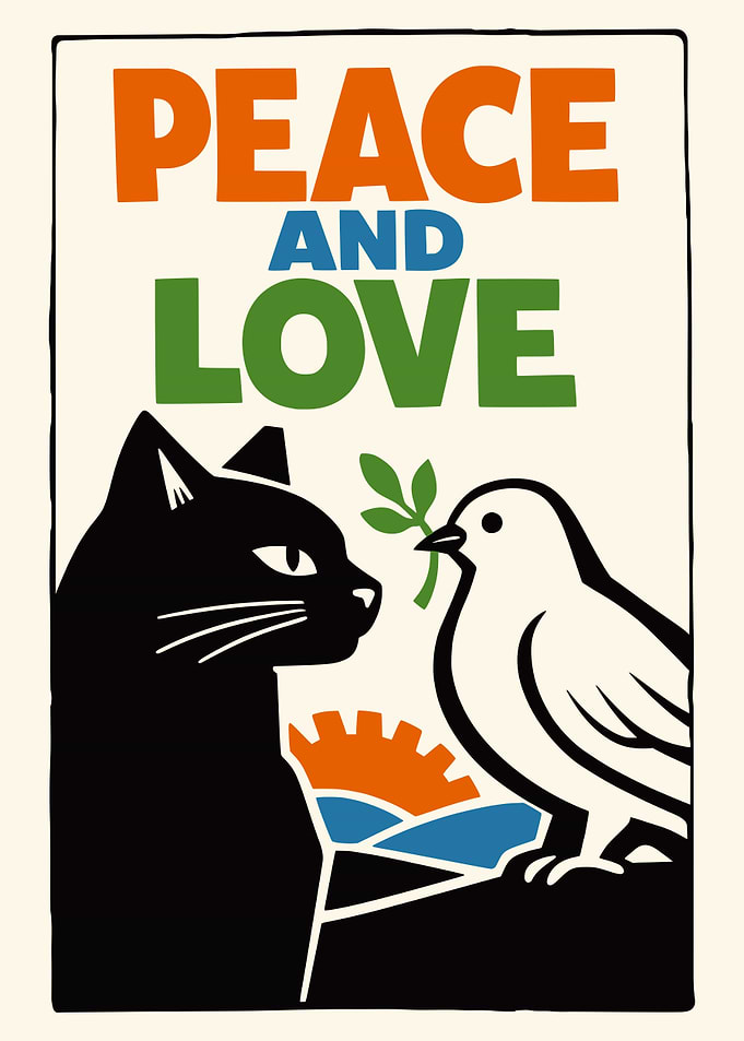 Peace and Love Cat and Dove