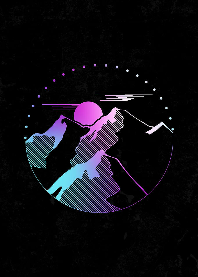 Retro Mountain Sunset Circle Design