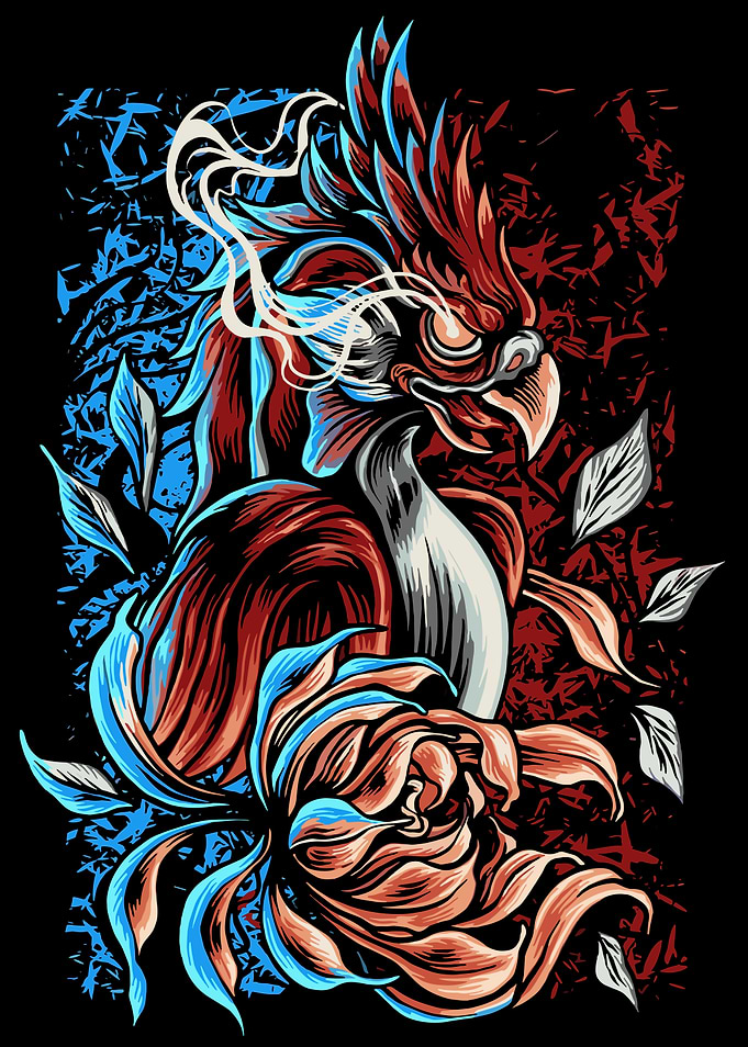 Mythical Bird with Fiery Bloom