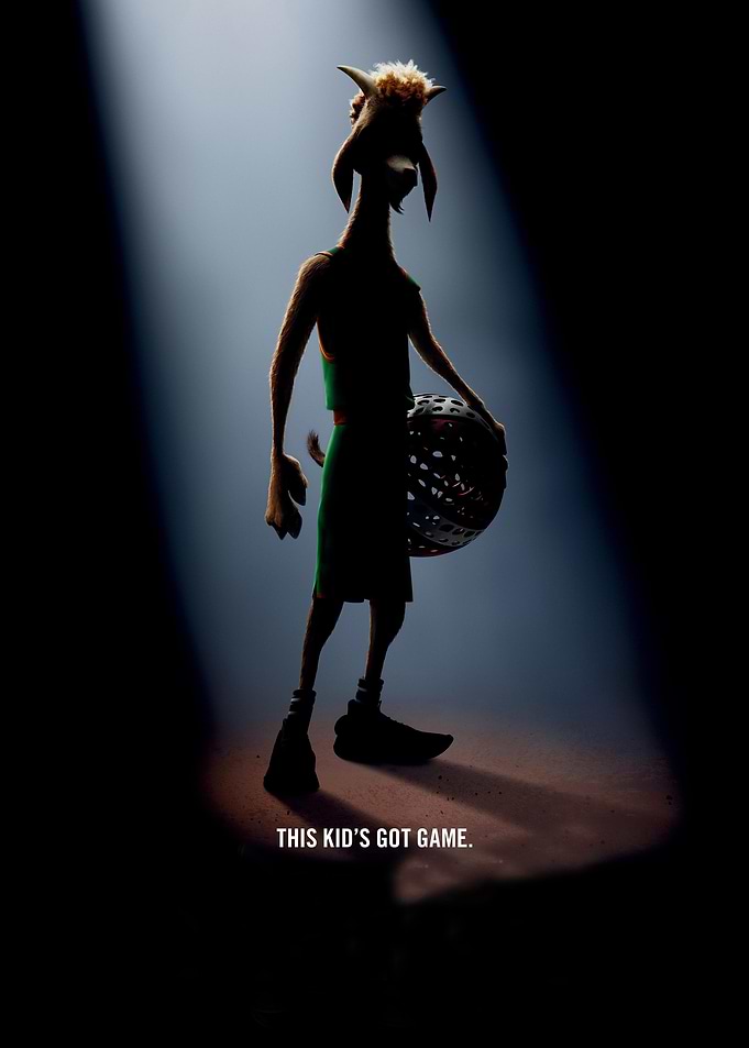 Goat character holding a basketball