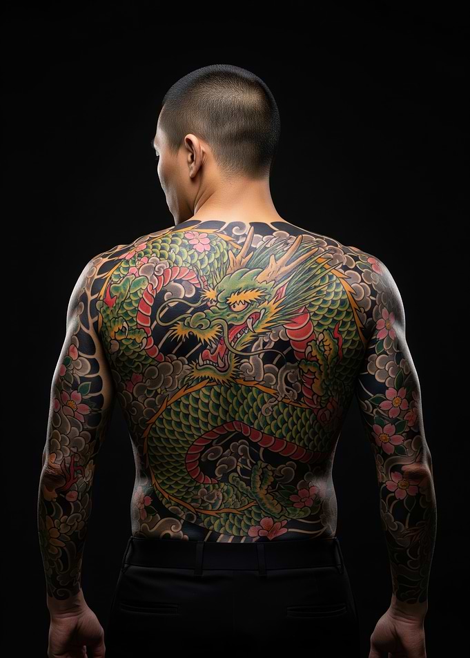 Yakuza with full back dragon tattoo