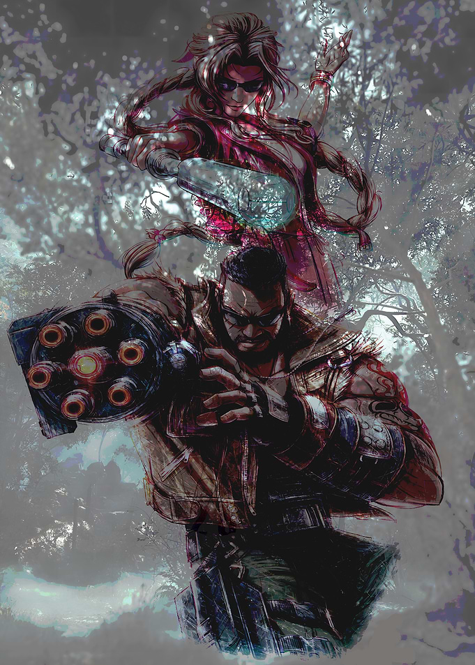 Gaming characters in action