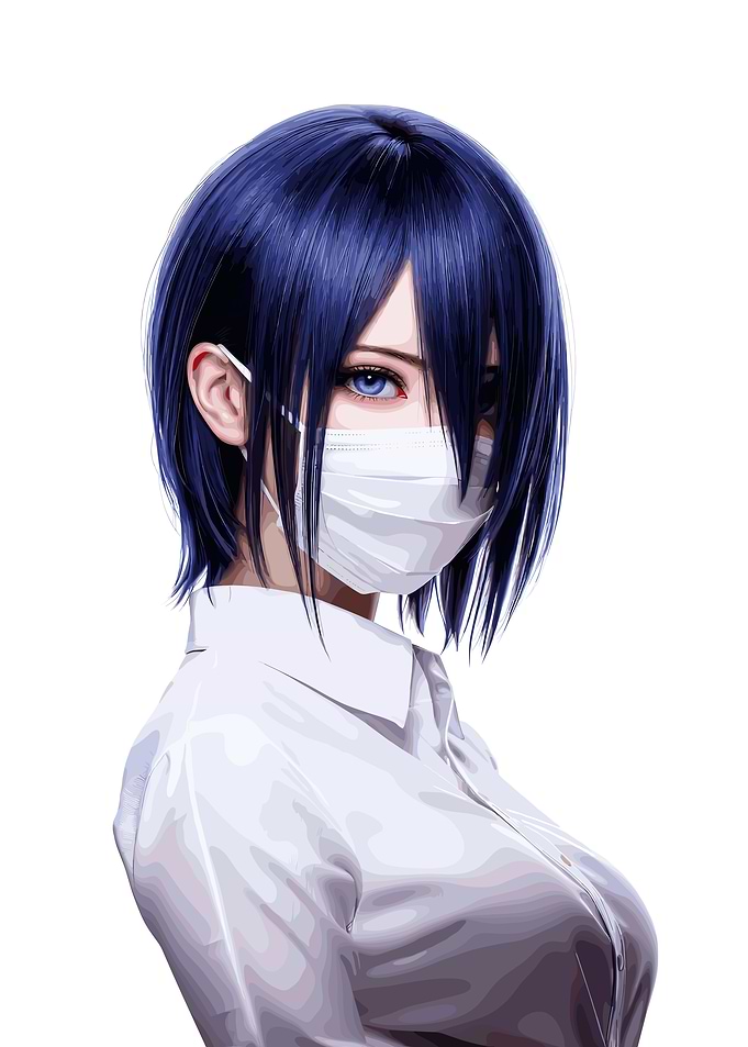 Anime Girl with Blue Hair and Mask