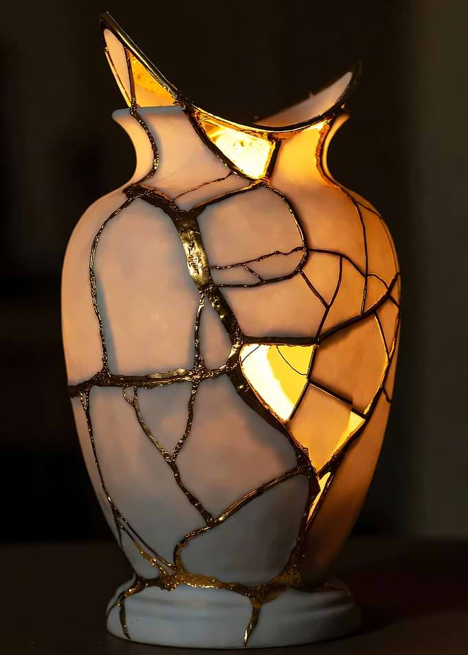 Kintsugi Vase with Golden Cracks