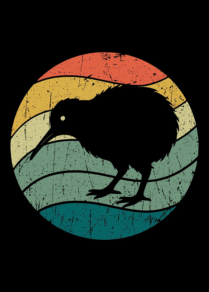 Retro Kiwi Bird Sunset Circle
