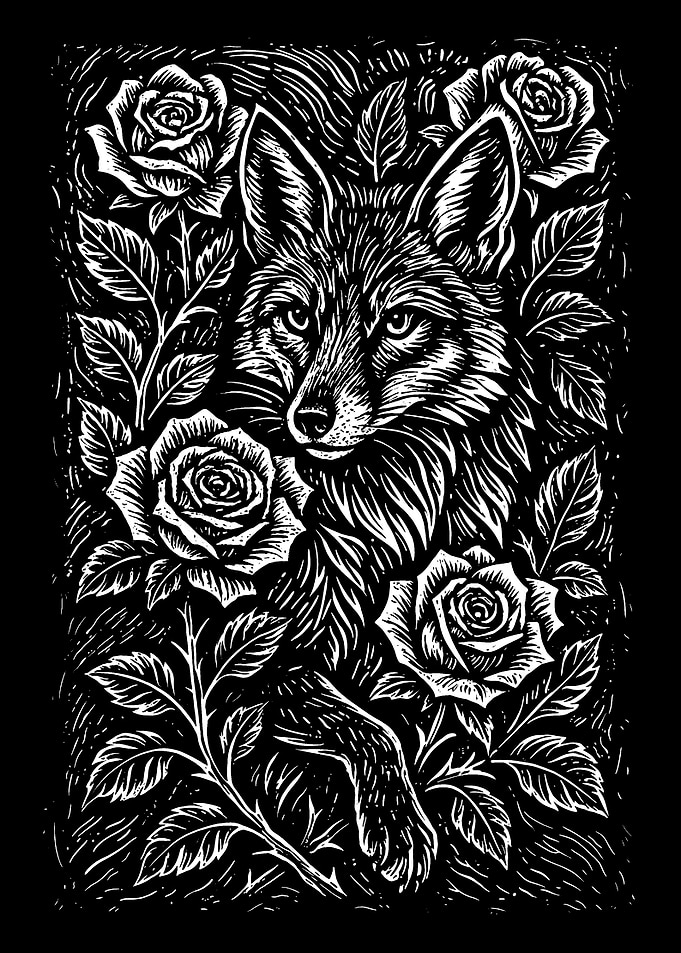 Fox Surrounded by Roses