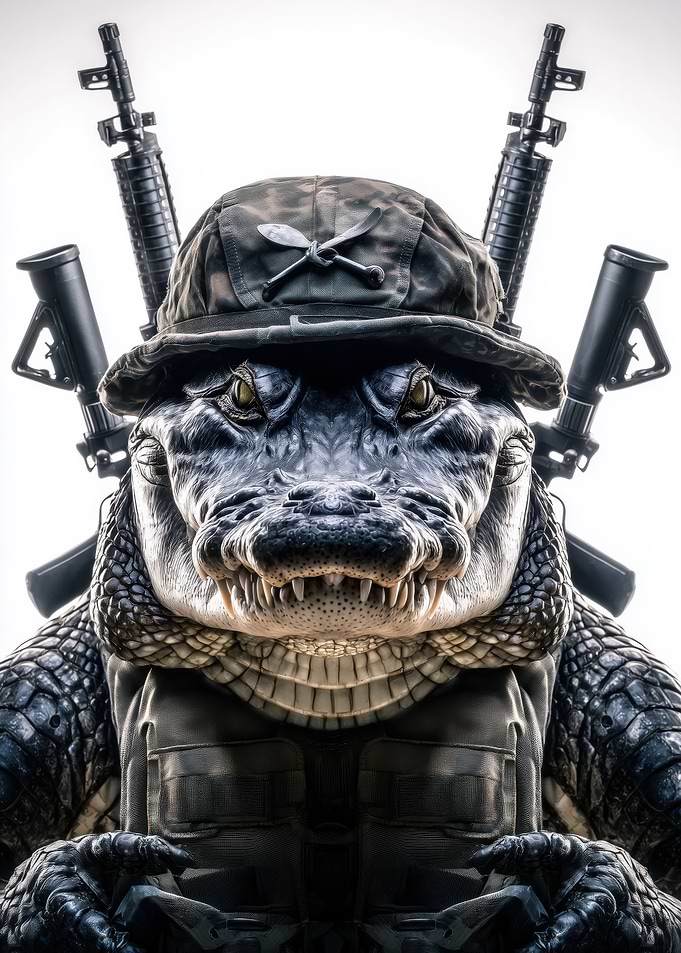 Alligator Soldier with Rifles