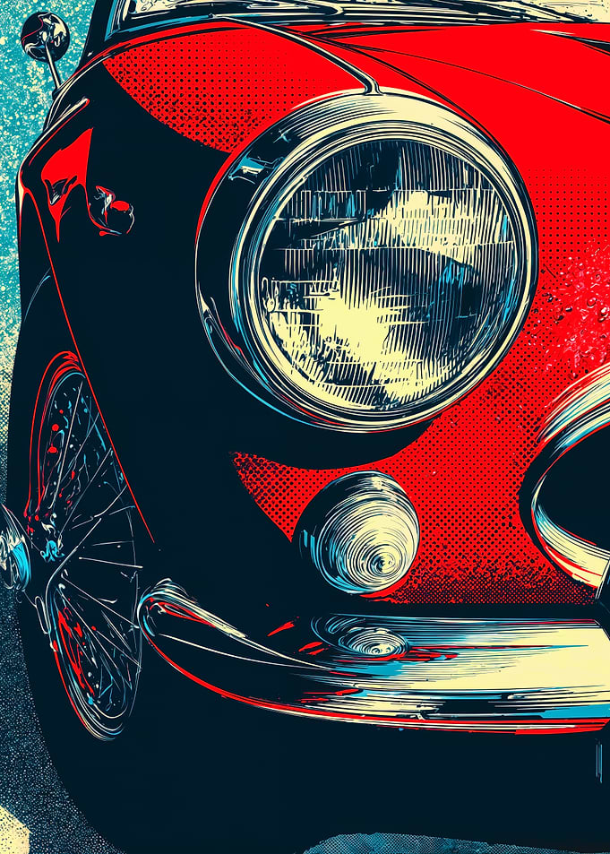 Vintage Red Car Pop Art