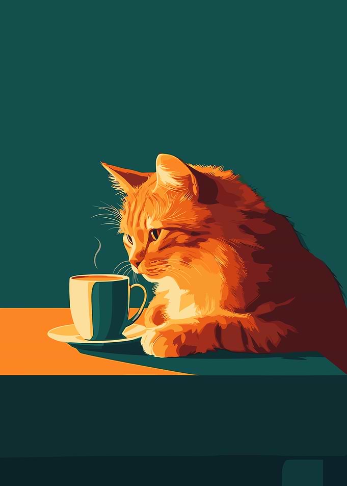 Orange Cat with Coffee