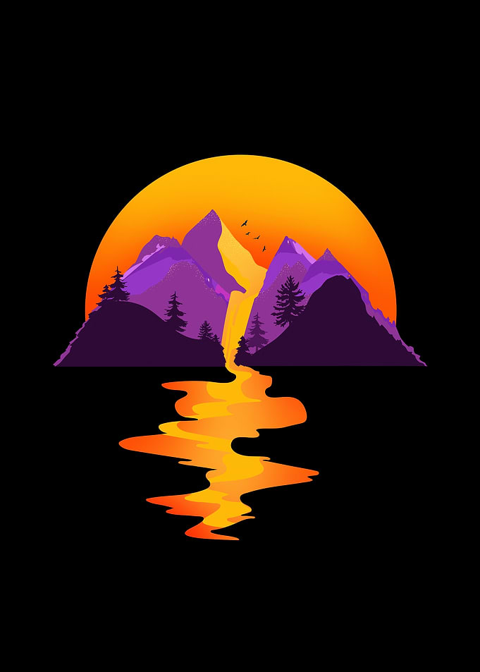 Sunset Mountain River Reflection