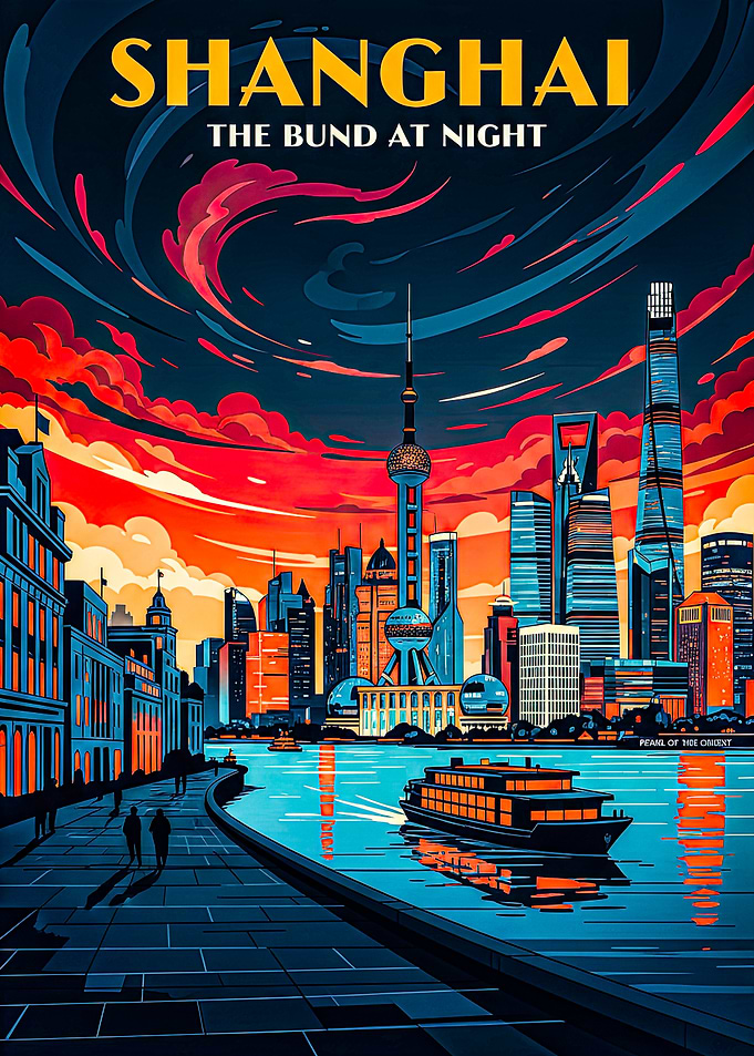 Shanghai Bund at Night Poster