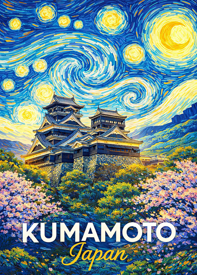 Kumamoto Castle under Starry Sky Painting