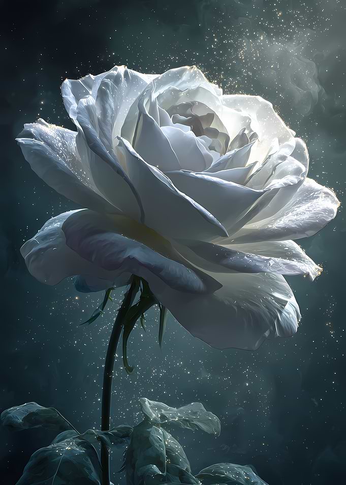 Enchanting White Rose with Sparkles