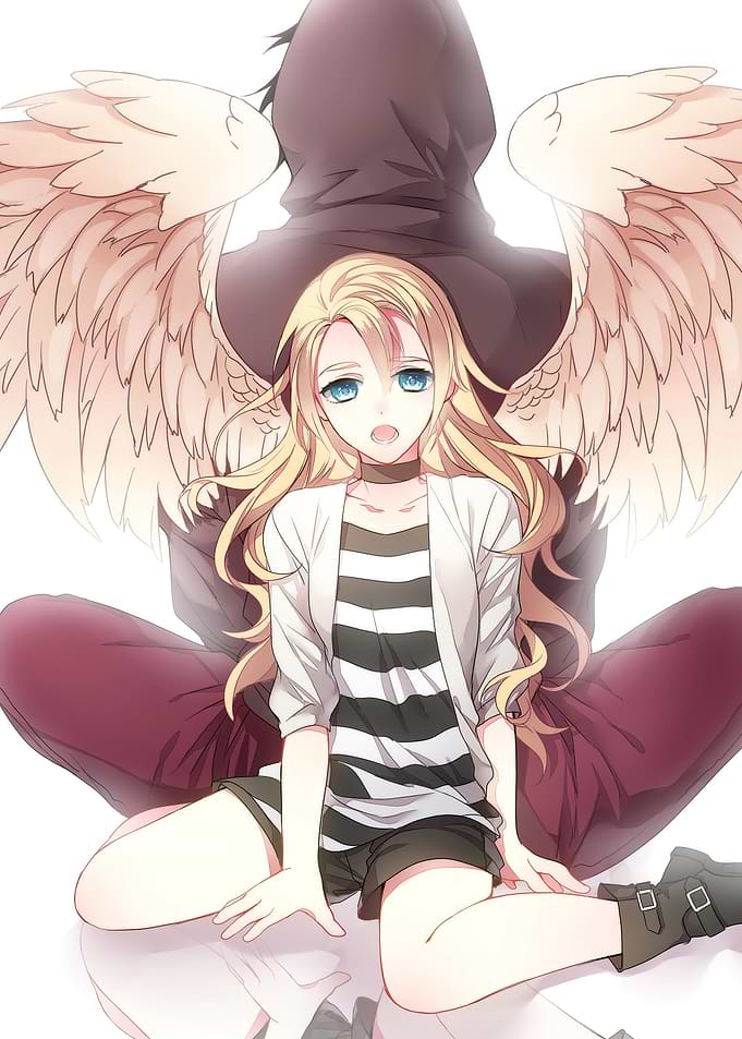 Anime girl with angel wings