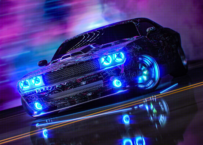 Cyberpunk Car with Neon Lights
