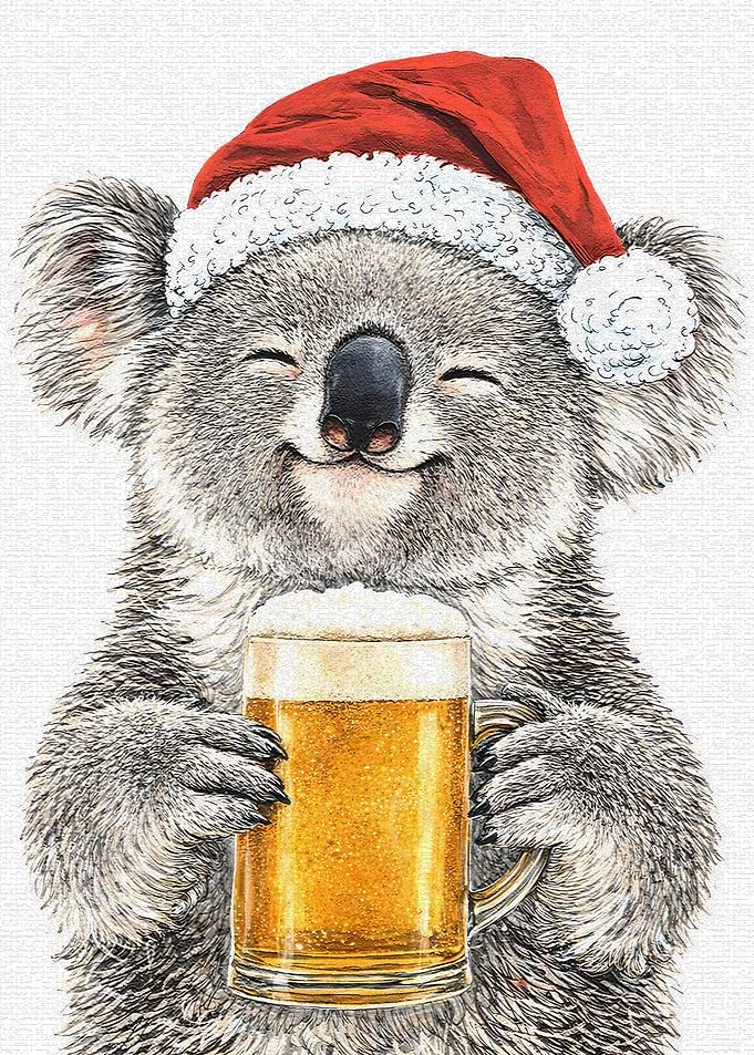 Koala in Santa Hat with Beer