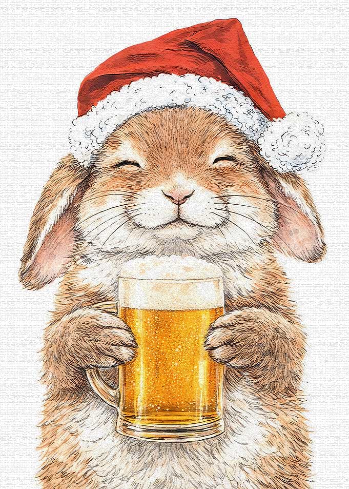 Bunny in Santa Hat with Beer
