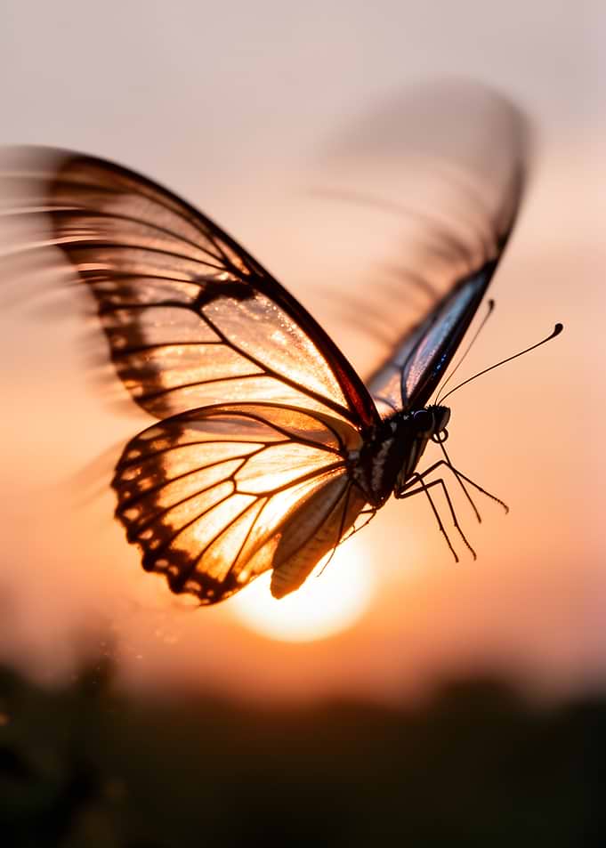 Butterfly in Sunset Flight