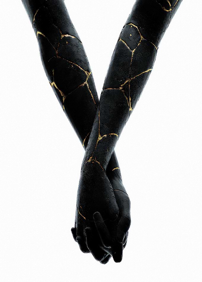 Cracked Black Arms with Gold bad omens