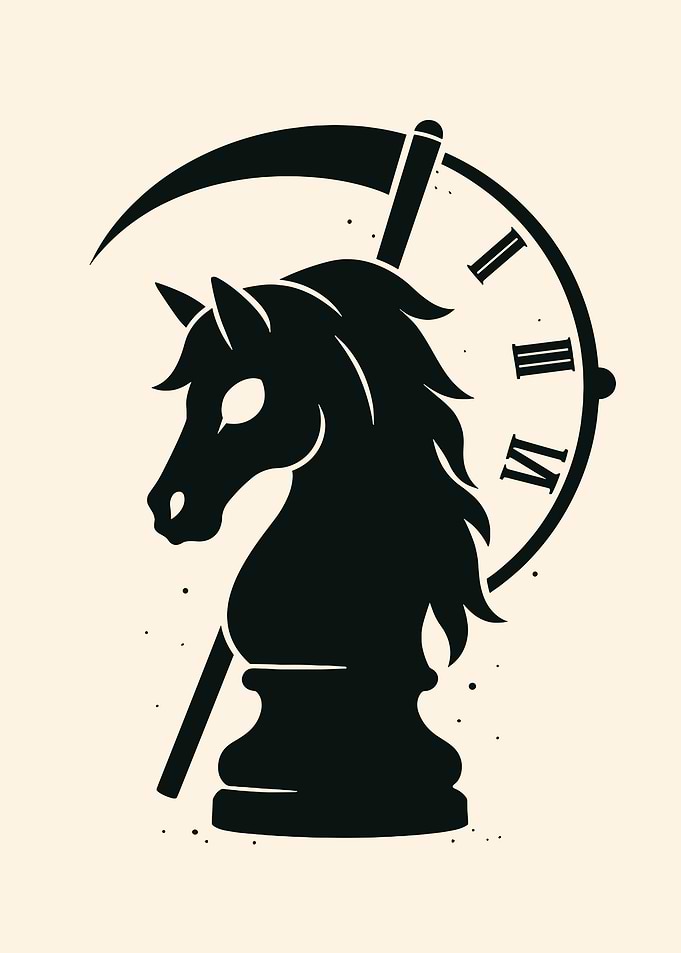 Knight Chess Piece with Scythe and Clock