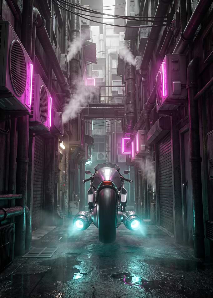 Cyberpunk Motorcycle in Neon Alley