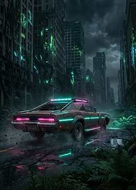 Cyberpunk Car in Ruined City