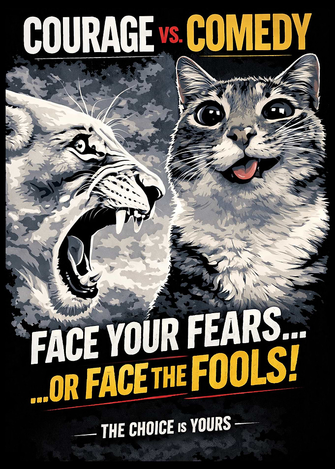 Courage vs Comedy Cat Poster