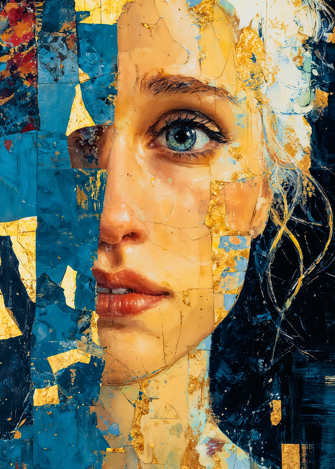 Abstract Blue Gold Female Portrait