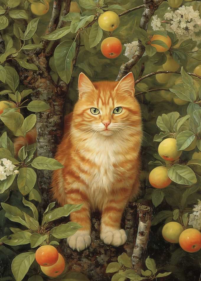 Ginger Cat in Apple Tree