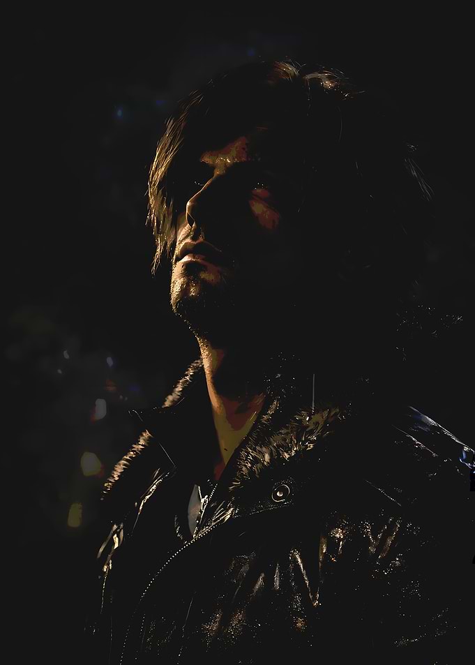 Man in Leather Jacket in Dark