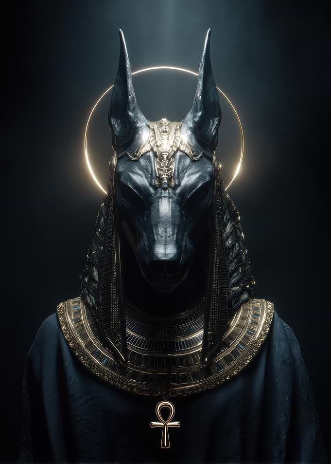 Anubis with Golden Halo and Ankh