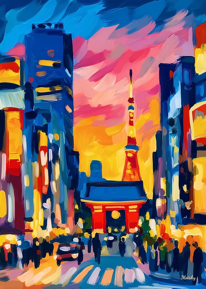 Fauvist Tokyo Tower Skyline