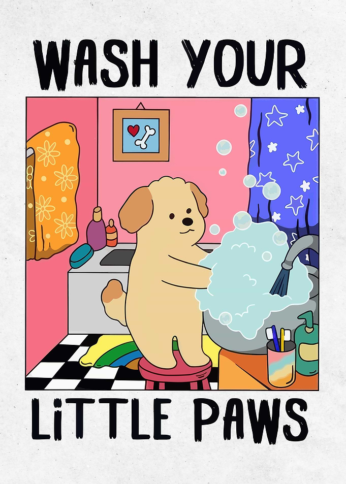 Cute dog washing paws