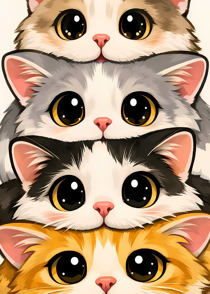Stack of Cute Cartoon Cats