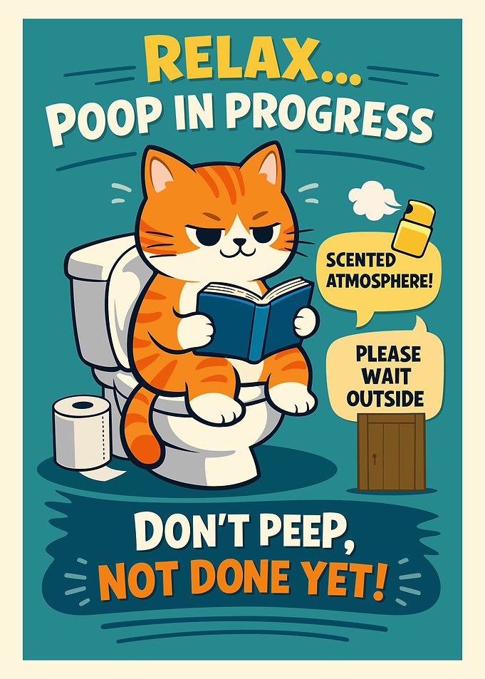 Funny Bathroom Cat Poster