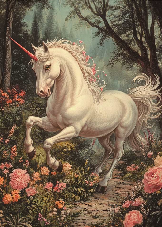 Enchanting Unicorn in a Floral Forest