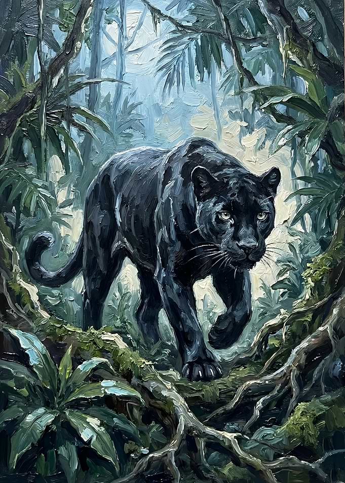 Black Panther in a Lush Jungle
