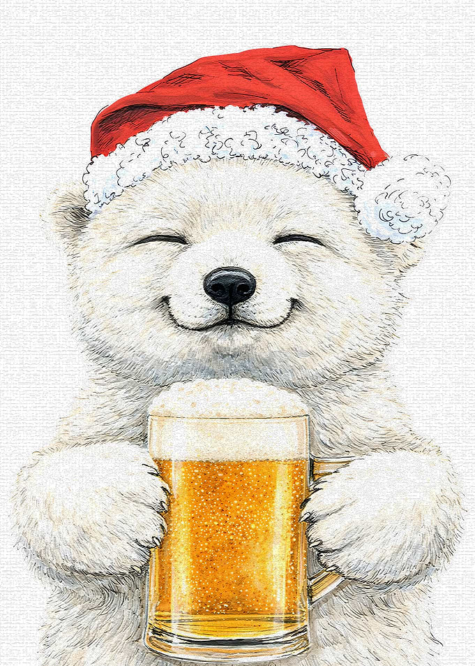 Polar Bear with Santa Hat and Beer