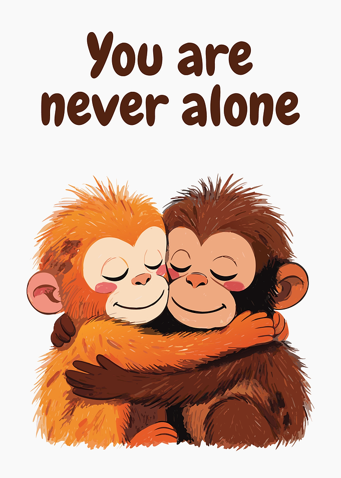 Two monkeys hugging