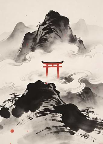 Misty Mountains and Torii Gate
