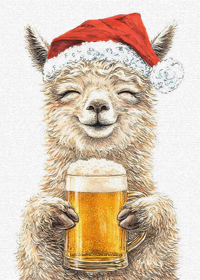 Festive Alpaca with Beer