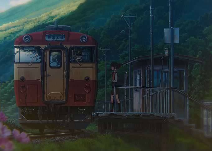 Train station with a girl and a train